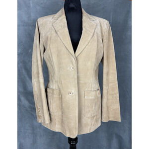 Vintage Newport News 100% Suede Leather Blazer Jacket Coat Sz 16 Boho Y2K